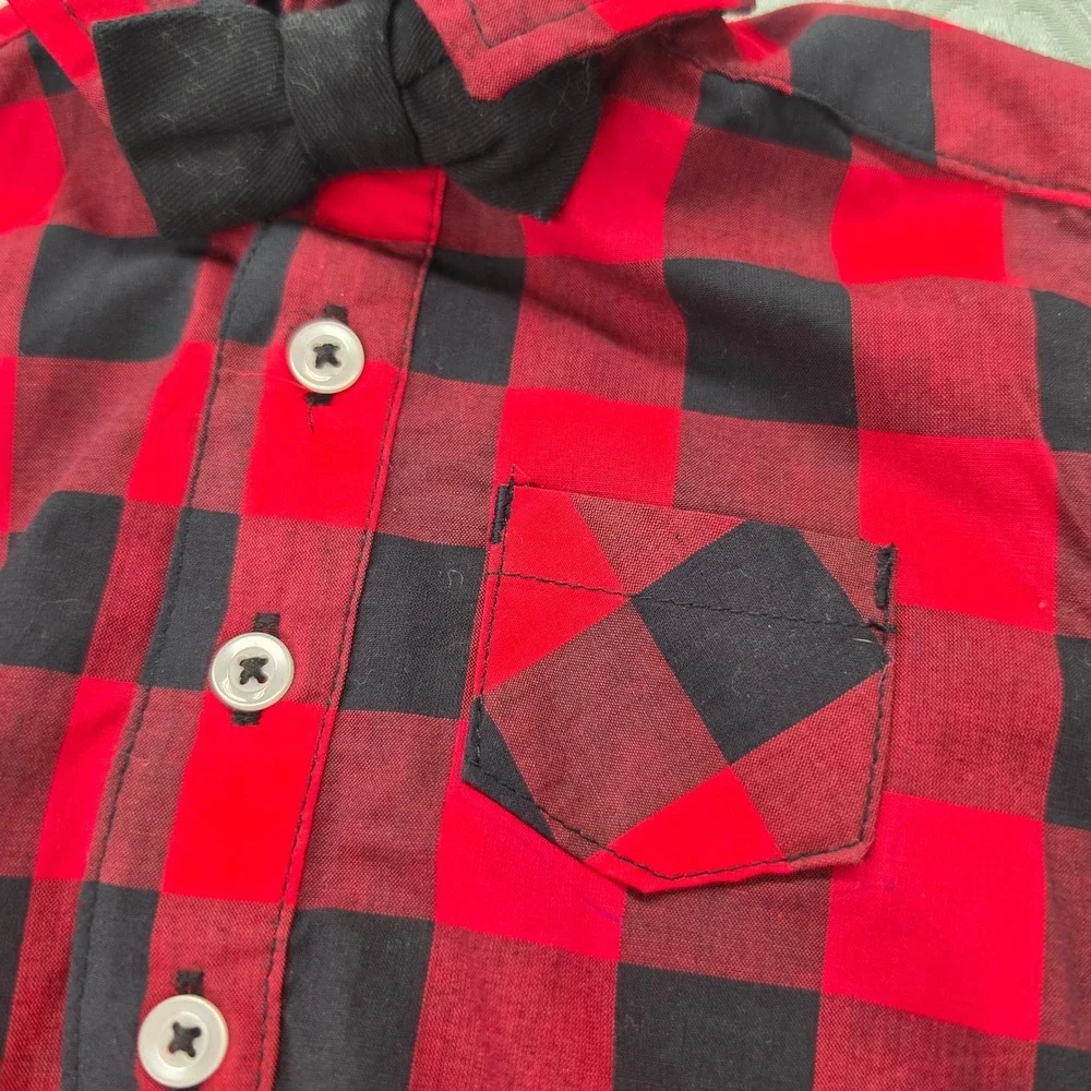 Mick‎ Mack Ltd Baby Boy Buffalo Plaid Bow Tie Bodice Romper Red Black 6/9M